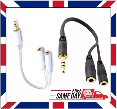 3.5mm HEADPHONE EARPHONE SPLITTER JACK Y MALE To 2 FEMALE CABLE AUDIO EXTENSION • £3.79