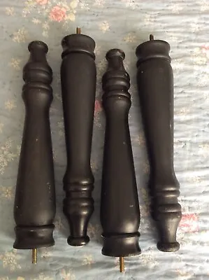 Salvaged Vtg Lot Of Four Turn Solid Wood Carved Black Table Legs With Screws • $19.99