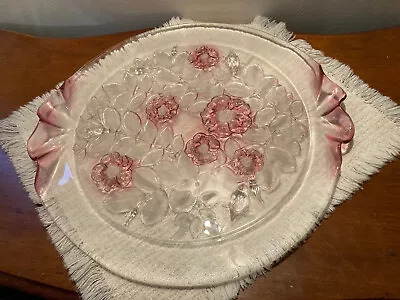 Mikasa ROSELLA 14  Cake Plate Pink Roses Frosted Leaves Tab Handles Rosebud Feet • $30