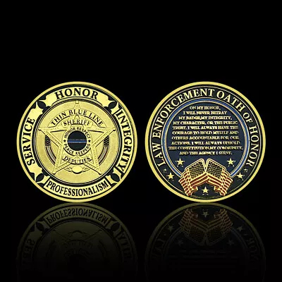 Law Enforcement Oath Of Honor Gold Coin US Thin Blue Line Police Medal Ornament • $3.68