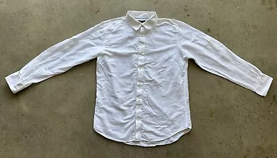 2013 Banana Republic White Linen Blend Button-Up Long-Sleeve Pocket Shirt Size L • $21