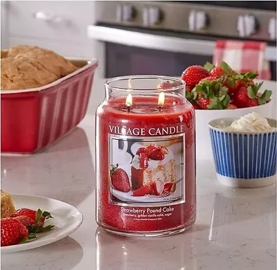 Village Candle Strawberry Pound Cake Large Glass Apothecary Jar Scented Candle • $29.99