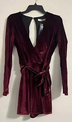 NWT Melissa Gorga Envy Womens Velvet Plunge Romper Burgandy Playsuit Size 10 • $37