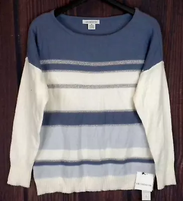 Liz Claiborne Women's Providence Blue Mita Striped Pullover Sweater Size M • $18.95