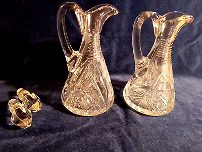 2 Vintage Cut/etched Crystal Cruet Set For Oil Vinegar With Replacement Stoppers • $12.95