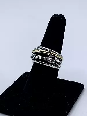 David Yurman Sterling Silver 14K Yellow Gold Narrow Crossover Ring Sz 8 • $349