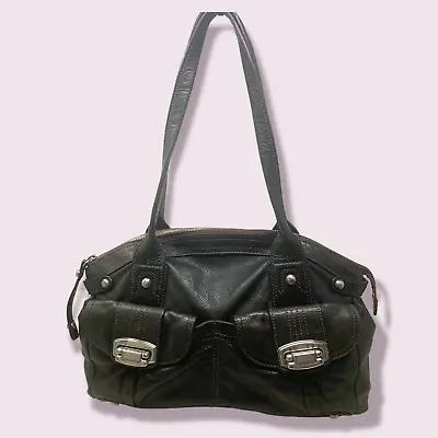 B. Makowsky Dark Brown Pebbled Leather Turnlock Satchel Purse Shoulder Bag • $44.48