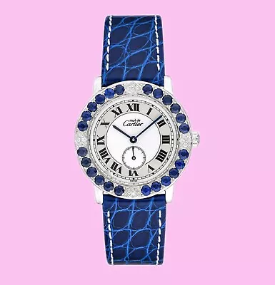 CARTIER Must De RONDE In White Gold VERMEIL Watch W/Sapphires Diamonds 1815 1 • $2400