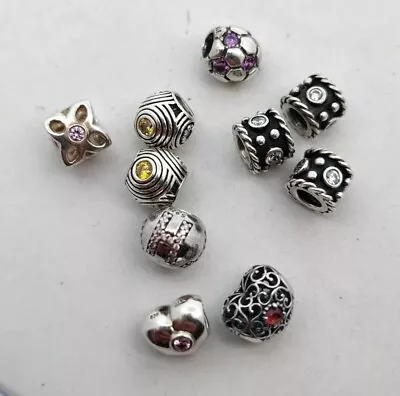 Lot Of 10 Sterling Silver PANDORA Charms Beads All With Crystals • £35.61