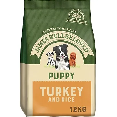 £51.99 • Buy 12kg James Wellbeloved Natural Puppy Complete Dry Dog Turkey & Rice Dog Biscuits
