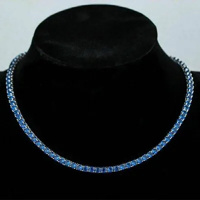 3mm Round Cut Lab Created Blue Sapphire Men's Tennis Necklace In 925 Silver 18  • $329.99