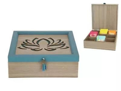 Tea Box Tea Bag Organizer Lotus Design Tea Holder Wooden Tea Chest 9 Compartment • $35.80