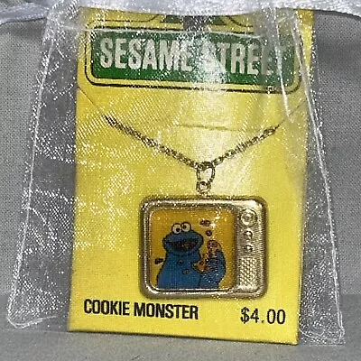 Extremely Rare Sesame Street Cookie Monster Television Gold Tone Pendant & Chain • $49.99