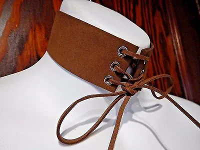 BROWN FAUX LEATHER/SUEDE CORSET COLLAR Choker Necklace Steampunk Western Boho R1 • $6.99