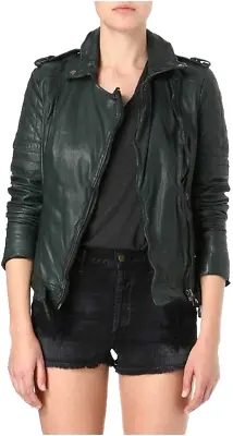 Muubaa Nido Bottle Green Quilted Leather Jacket In UK 8-10 *exc Cond* • $252.59