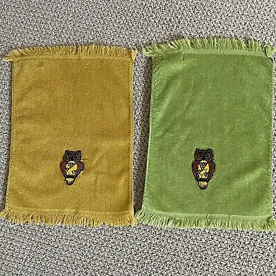 Martex Made USA Cotton Fingertip Towels 1 Green And 1 Gold With Owl MCM Vintage • $15.87