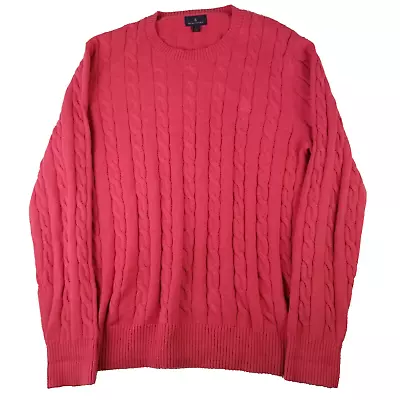 Brooks Brothers Red Cable-Knit Fisherman Heavy Combed Cotton Sweater Mens L • $22.49