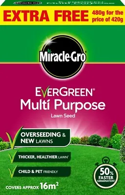  Miracle-Gro EverGreen Multi Purpose Grass Lawn Seed Ryegrass 16m2 Coverage 480g • £7.95