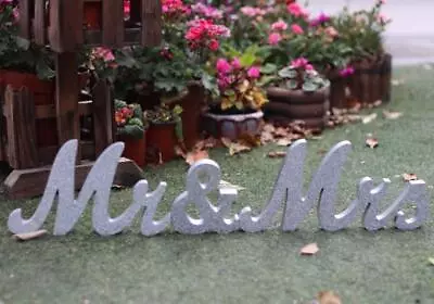 Large Vintage Silver Glitter Mr & Mrs Wooden Letters Wooden Sign For Wedding Dec • $19.99