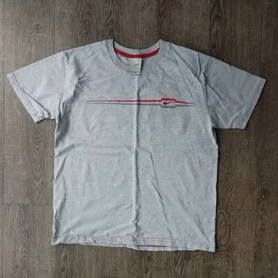 Vintage Nike Men's T-shirt Size Medium Gray Tag Embroidered Swoosh Logo Striped • $11.99