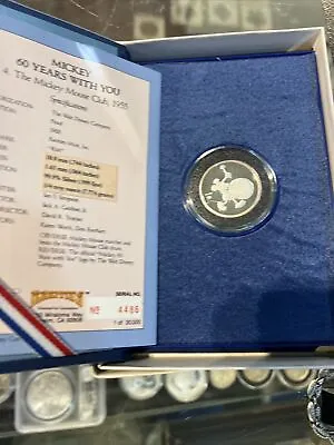 MICKEY MOUSE  60 YEARS WITH YOU   1/4 Troy Ounce .999 SILVER COIN WITH BOX & COA • $49