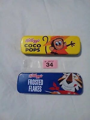 Vintage Style Kelloggs Metal Tin Pencil Case X 2    Coco Pops / Frosties • £5.99