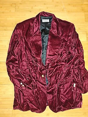 Vintage International Male Crushed Rayon Velvet Red Smoking Jacket Size Large L • $59.99