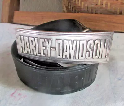 HARLEY DAVIDSON 36 BLACK LEATHER BELT SIGNATURE BUCKLE Made In USA In 2005 • $24.99