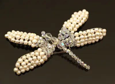 £125 • Buy Made With Swarovski Handcrafted Real Natural Freshwater Pearl Brooch Dragonfly