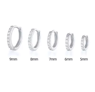 5/6/7/8/9mm 925 Silver Plated CZ Huggie Hoop Small Earrings Men & Women 2Pcs TH2 • $4.95