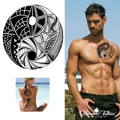 Tribal Yin Yang Temporary Tattoo Maori Black Mens Womens Sticker Tattoo Arm • £3.19