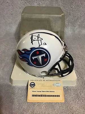 VINCE YOUNG #10 Titans STEINER Autographed Riddell Mini Helmet In Case • $59.99