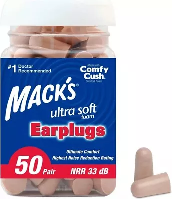 Mack'S Ultra Soft Foam Earplugs 50 Pair 33Db Beige - Ear Plugs For Sleep • $17.99