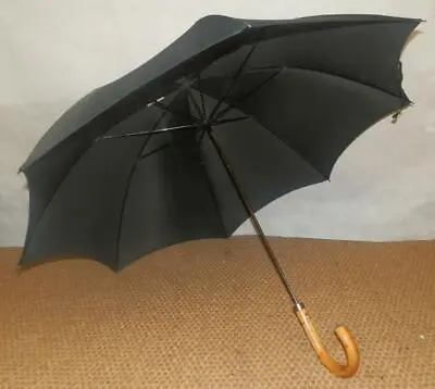 Vintage Black Umbrella With 12 Carat Rolled Gold Collar And Walnut? Crook Handle • £99