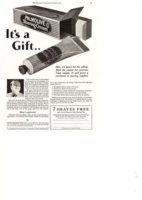 1929 Palmolive Shaving Cream  It's A Gift  Free 7-Day Sample Tube Offer Print Ad • $9.95