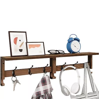 VERTORGAN Coat Hooks Wood Rack Wall-Mounted 31.5 Inch Entryway Shelf With 10 ... • $33.32