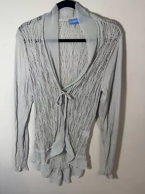 Simply Vera Wang XL Beige Tie Front Long Sleeve Cardigan Sweater Sheer Ruffle • $15