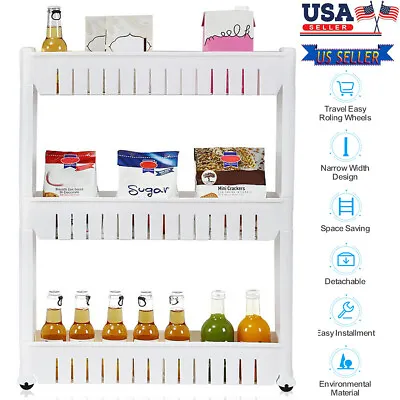 $17.99 • Buy 3 Tier Laundry Room Cart Organizer Kitchen Slim Slide Out Storage Rack W/ Wheels