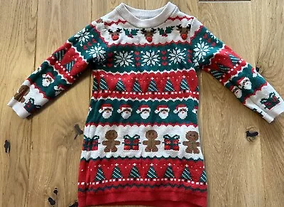 Baby Girl Christmas Jumper Dress. Age 12-18 Months. Santa Gingerbread Men • £2