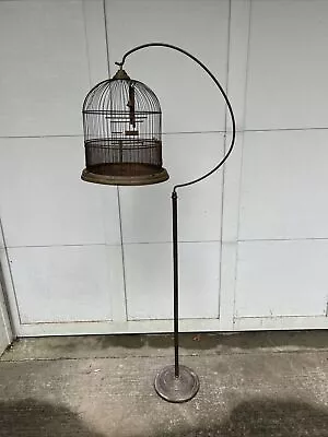 Antique Victorian Bird Cage Vintage HENDRYX Brass Wire Hanging Dome With Stand • $145