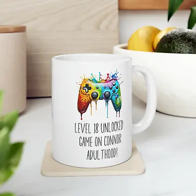 Personalised 18th Birthday Mug Level 18 Unlocked Game On Adulthood 18th Birthday • £9.99