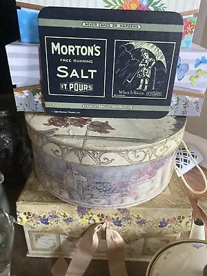 Vintage Morton Salt Tin Sign Food Seasoning Spice Flavor Rain Waterfall Sprout • $16