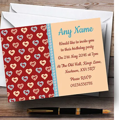 Red Coral And Blue Horses Personalised Children's Birthday Party Invitations • £8.99