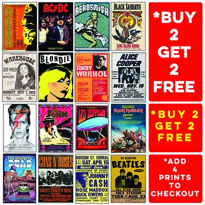 Music Concert Posters Best Of Rock Vintage Pub Bar Shop Blues Wall Art Prints • £5.99