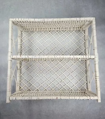 Vintage Wicker Wall Cabinet Towel Rack  Boho Shabby Chic Cottage Style Hippie • $42.50