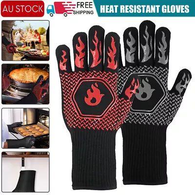 BBQ Gloves 800°C Heat Oven Grill Non-Slip Fireproof Resistant Silicone Kitchen • $9.19