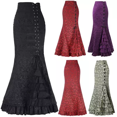 Style Fishtail Skirt For Women Long Retro Ruffle Punk Vintage Bodycon Skirt • $22.79