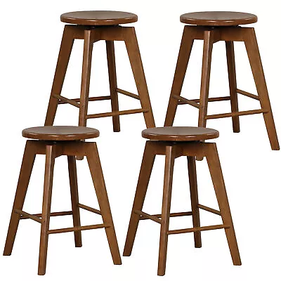 Set Of 4 Swivel Round Bar Stools Counter Height Dining Chairs W/Rubber Wood Legs • $183