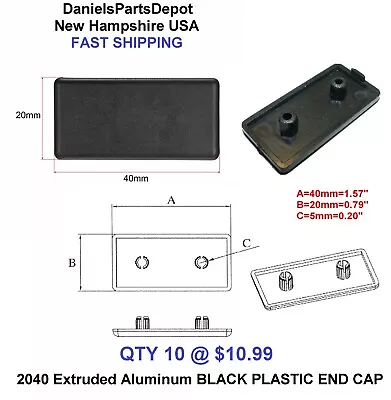 X10 END CAP 2040 BLACK PLASTIC Extruded Aluminum T-slot 20 Mm X 40 Mm COVER USA • $10.99