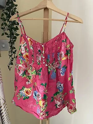 M&S Cerise Pink Floaty I Dian Cotton Camisole Cami Sun Top Floral UK 12 • £8